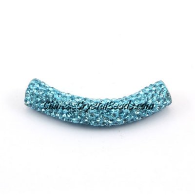 Pave Pipe beads, Pave Curved 52mm Bling Tube Bead, clay, aqua