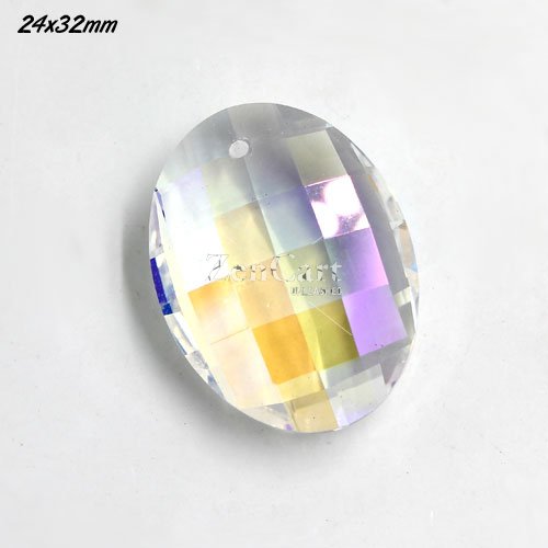 Chinese Oval Crystal faceted Pendant, 24x32mm, clear AB