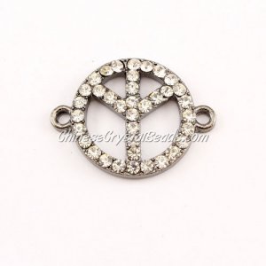 Peace Sign, pave Diamond pendant,20mm, hole 2mm, gunmetal plated, clear diamond