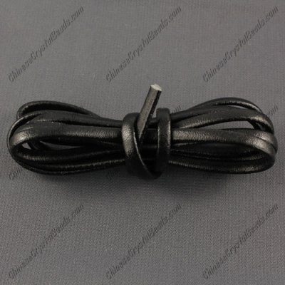 4 folded Nappa flat leather cord, 4mm, black,