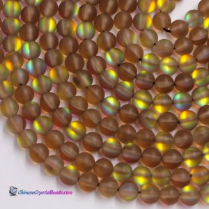 Matte amber Mystic Aura Quartz Beads 6/8/10/12mm Rainbow Holographic Bead Synthetic Moonstone 15.5inch