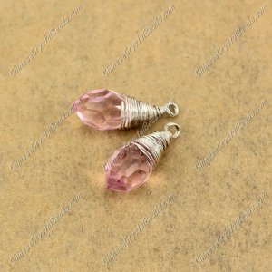Wire Working Briolette Crystal Beads Pendant, 6x12mm, lt pink, 1 pcs