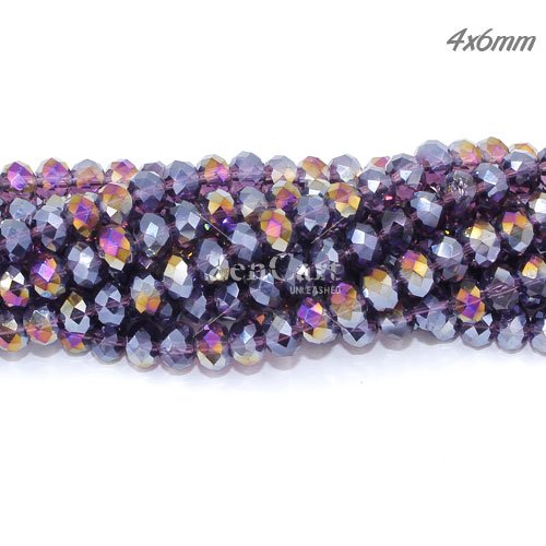 4x6mm VioletAB Chinese Crystal Rondelle beads about 95 beads