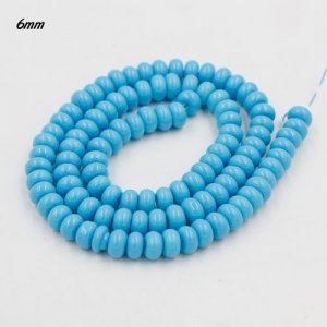 100Pcs 6x3.5mm Smooth Roundel Shape Glass Beads, rondelle glass beads strand, hole 1mm, skyblue