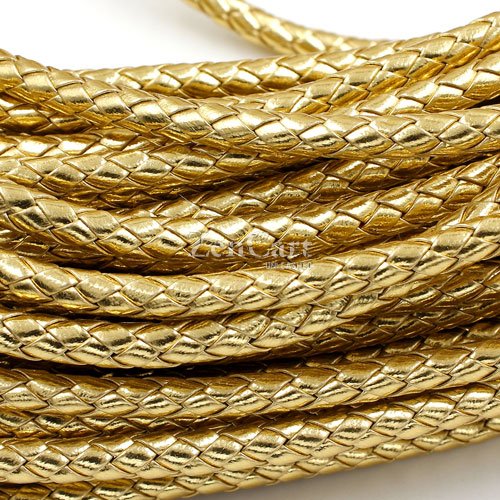 2 Meters 7mm Round Braided Bolo Synthetic Leather Jewelry Cord String, gold