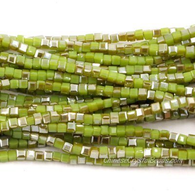 180pcs 2mm Cube Crystal Beads, opaque green and brown light