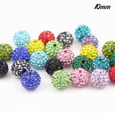50pcs, Pave beads clay, mixed, 10mm, hole: 1.5mm