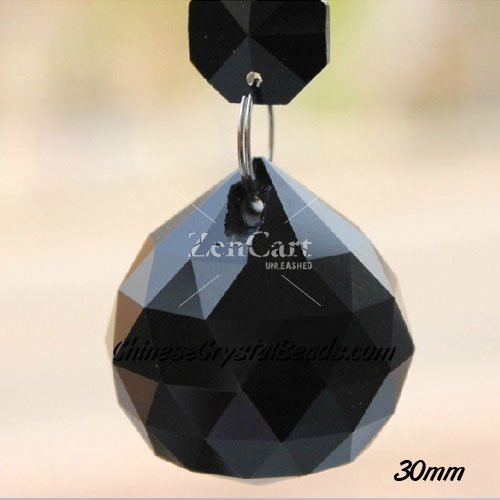 Crystal faceted ball pendant, 30mm, Jet