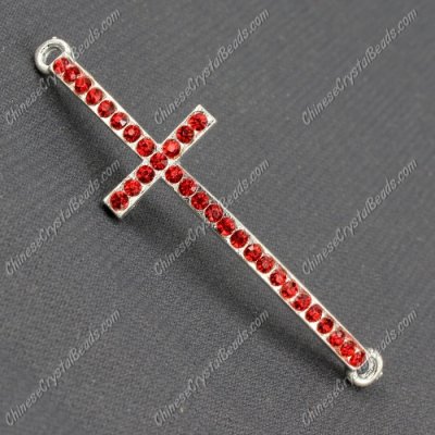 Pave cross Charms, alloy silver plated, 14x50mm, hole: 2mm, red, 1pcs