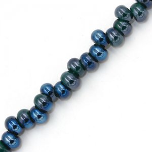 100Pcs 6mm rondelle earring shaped glass beads, hole: 2mm, opaque emerald and blue light