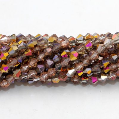 4mm Bicone crystal beads, half gold and purple, about 100 beads