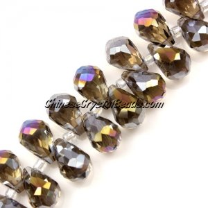 Chinese Crystal Briolette Bead Strand, Smoke AB, 8x13mm, 20 beads