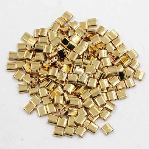 Chinese 5mm Tila Square Bead, 18k gold plated, about 100Pcs