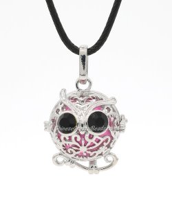 Owl Harmony Ball Mexican Bola Pregnancy Chime Baby Necklace Pendants, platinum plated brass, 1pc