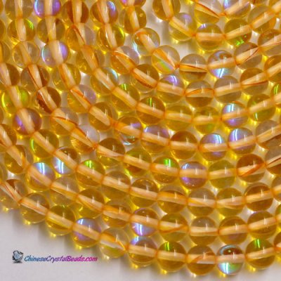 Matte yellow Mystic Aura Quartz Beads 6/8/10/12mm Rainbow Holographic Bead Synthetic Moonstone 15.5inch