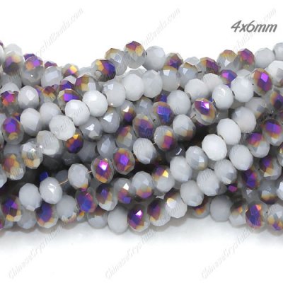 4x6mm Chinese Crystal Rondelle Beads, white jade and half purple light, about 95 Pcs