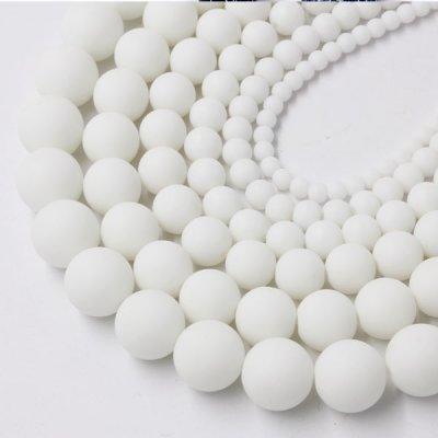 White Frosted Glass Beads Polished 4mm 6mm 8mm 10mm 12mm 14mm 16mm, 15 Inch