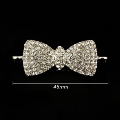Pave bowknot accessories, 18x48mm, silver plated