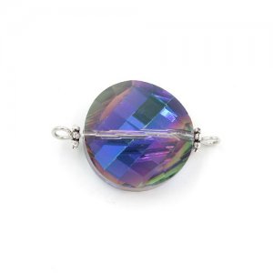 Twist shape Faceted Crystal Pendants Necklace Connectors, 18x27mm, green and purple light, 1 pc