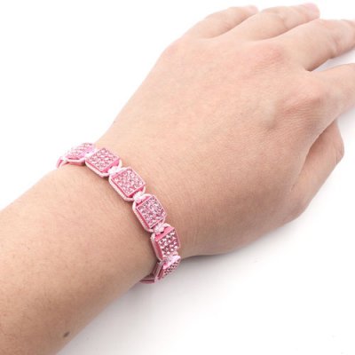 Memory Wire Bracelet, pink alloy square pave beads, #015