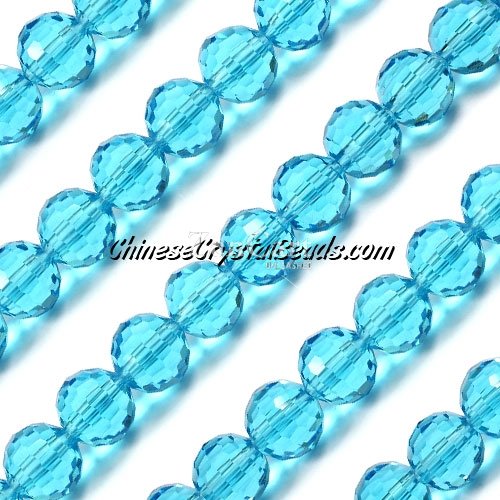 Round crystal beads, 10mm, aqua, 96 cutting surfaces, 20 pieces