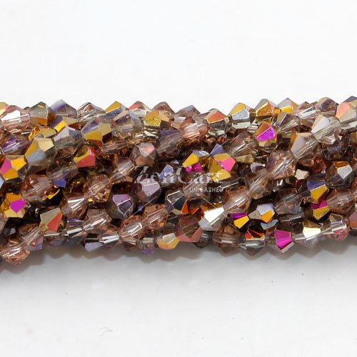 4mm Bicone crystal beads, half gold and purple, about 100 beads