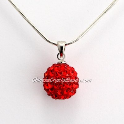 Pave Disco Ball Pendant, 12mm, red, sold 1 pcs