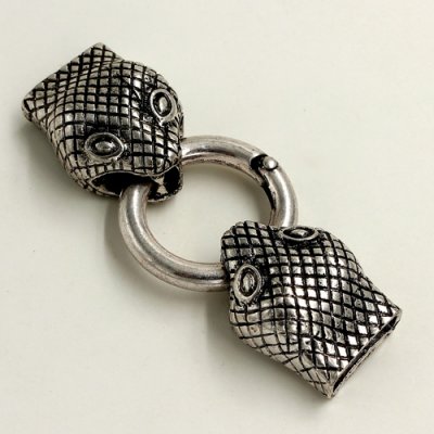 Clasp, Snake End Cap, antiqued silver-finished inchpewterinch #zinc-based alloy,62x24mm Hole 13x3mm, Sold individually.