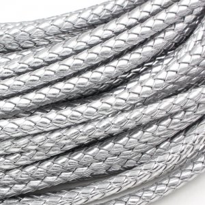 2 Meters 7mm Round Braided Bolo Synthetic Leather Jewelry Cord String, silver