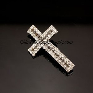 Crystal Claw chains cross, 24x40, center gray, silver, hole 3mm, sold 1pcs
