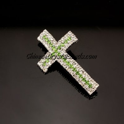 Crystal Claw chains cross, 24x40, center green, silver, hole 3mm, sold 1pcs
