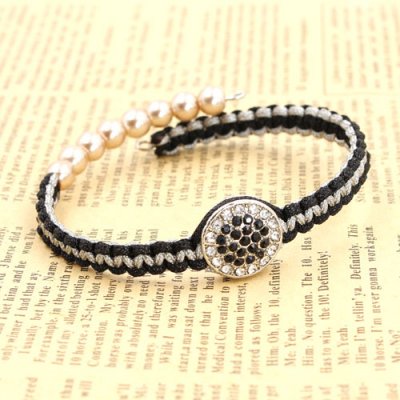 The finely woven Memory Wire Bracelet, black white alloy round flat pave beads, #017