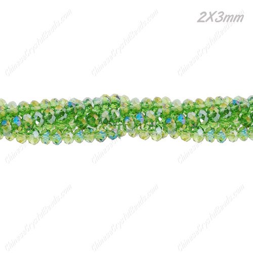 130Pcs 2x3mm Chinese Crystal Rondelle Beads, Fern green AB