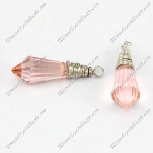 Wire Working Crystal Icicle Drop Pendant, 8x20mm, pink, sold by 1 pc