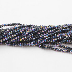 130 beads 3x4mm crystal rondelle beads black half rainbow