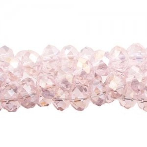 Chinese Crystal Rondelle Bead Strand, Lt. Pink AB, 9x12mm, about 36 beads