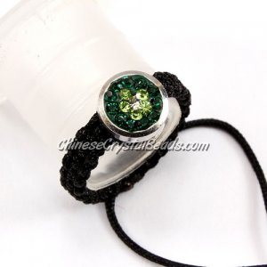Pave ring, 10mm, button, green-flower, Sold individually.