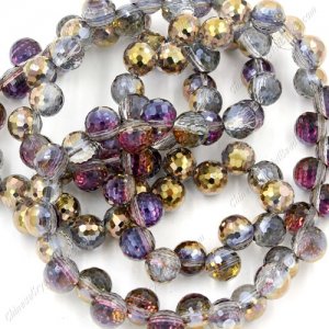 20Pcs chinese crystal round drop beads, 8mm, hole:1.5mm, gold and purple