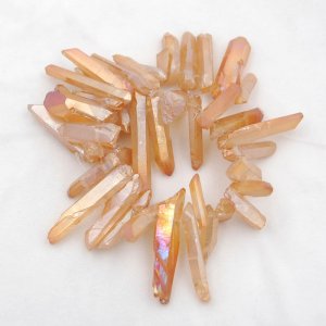 Amber light Natural Quartz Crystal Druzy Freeform Stick Titanium Coated Loose Beads 38cm