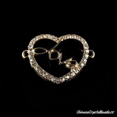 Pave love heart charms, gold pated brass, connector link fit braided bracelet DIY finding, sold 1 pcs