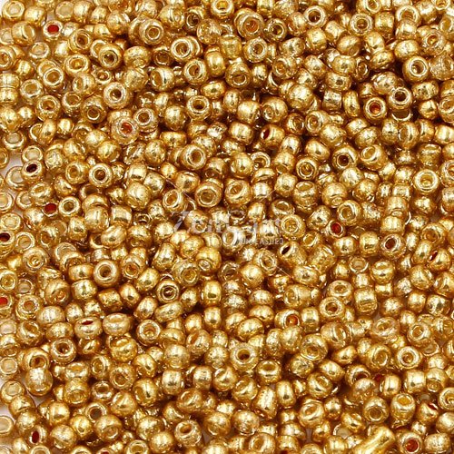 1.8mm AAA round seed beads 13/0, plated gold, #du4, approx. 30 gram bag