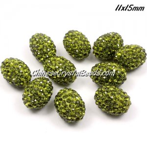 Oval Pave Beads, 11x15mm, Clay, olivine, sold per 10pcs bag