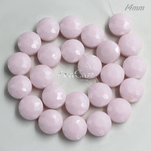 14mm sunflower faceted crystal beads, opaque light pink, 1 Pc