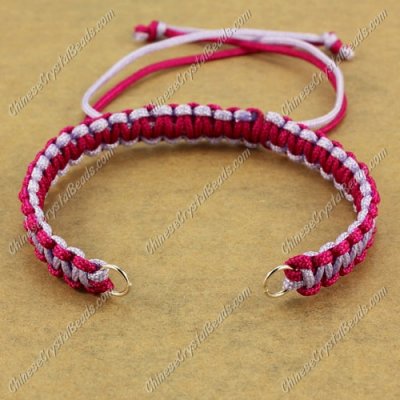 Pave chain, nylon cord, lt-violet and ruby, wide : 7mm, length:14cm