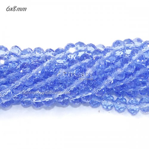 6x8mm Chinese Crystal Bead Strand, Light Sapphire, about 70 beads
