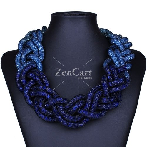 Stardust Mesh Necklace, Weave necklace, blue Gradual change, length: about 57CM