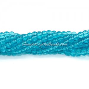 Chinese 4mm Round Glass Beads aqua 2, hole 1mm, about 80pcs per strand