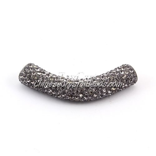 Pave Pipe beads, Pave Curved 52mm Bling Tube Bead, clay, gray