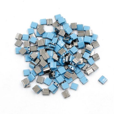 Chinese 5mm Tila Square Bead opaque Turquoise half hematite about 100Pcs