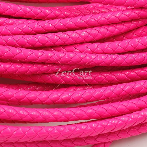 2 Meters 7mm Round Braided Bolo Synthetic Leather Jewelry Cord String, neon fuchsia